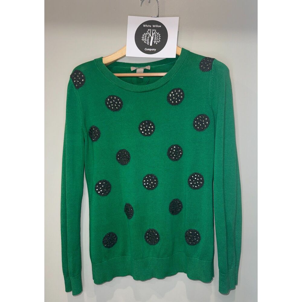 Banana Republic Women's Green Polka Dot Embellished Sweater Size Medium